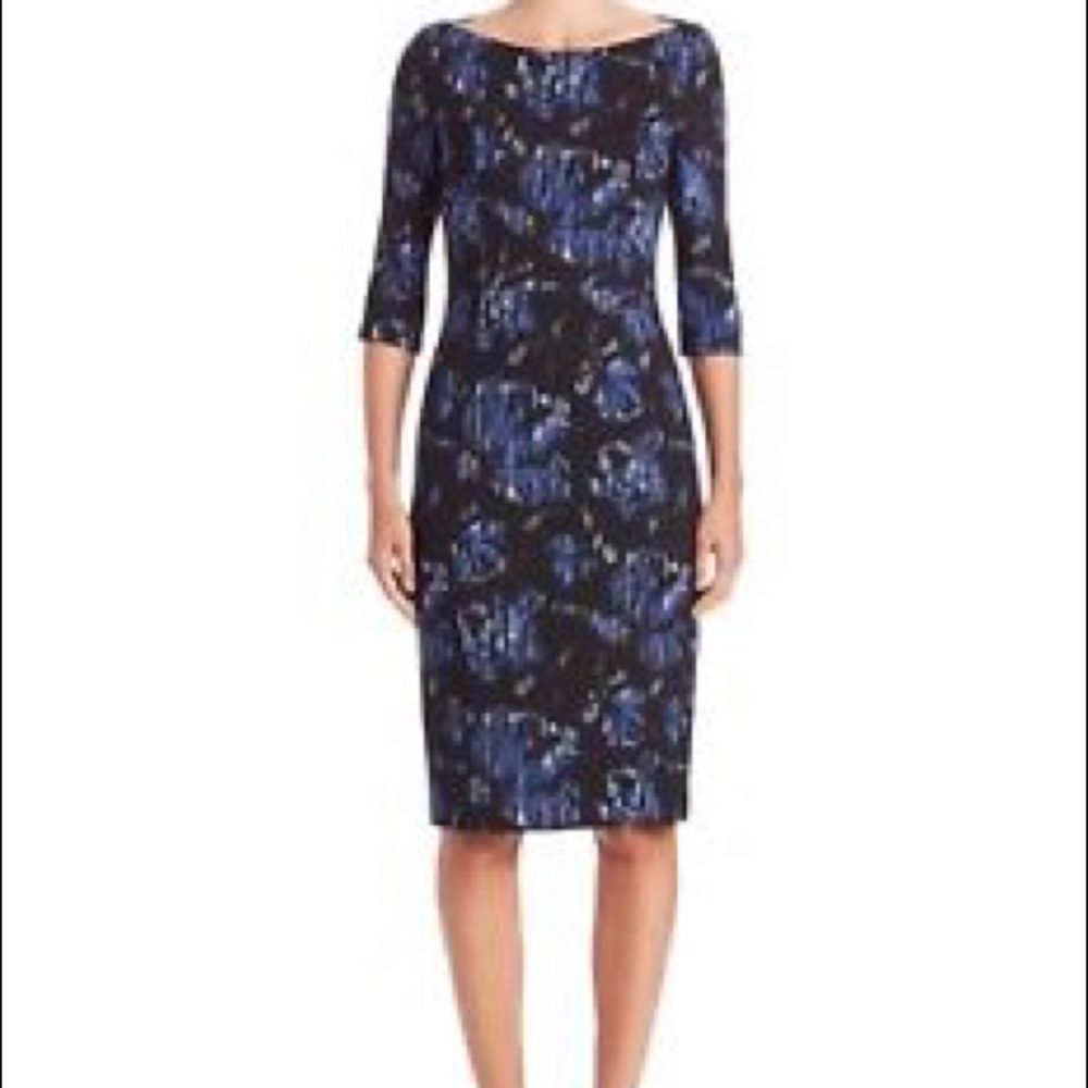 Black Halo Black and Blue Floral Classic Sheath dress 2